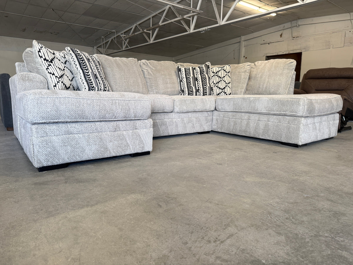 Plush Light Gray U-Shaped Sofa with Dual Chaise Lounges