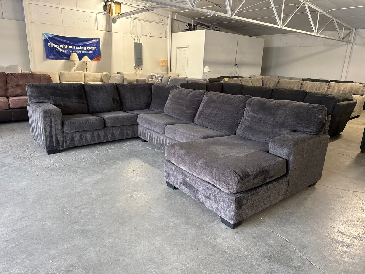 Charcoal Gray Fabric U-Shaped Sofa with Chaise Lounge