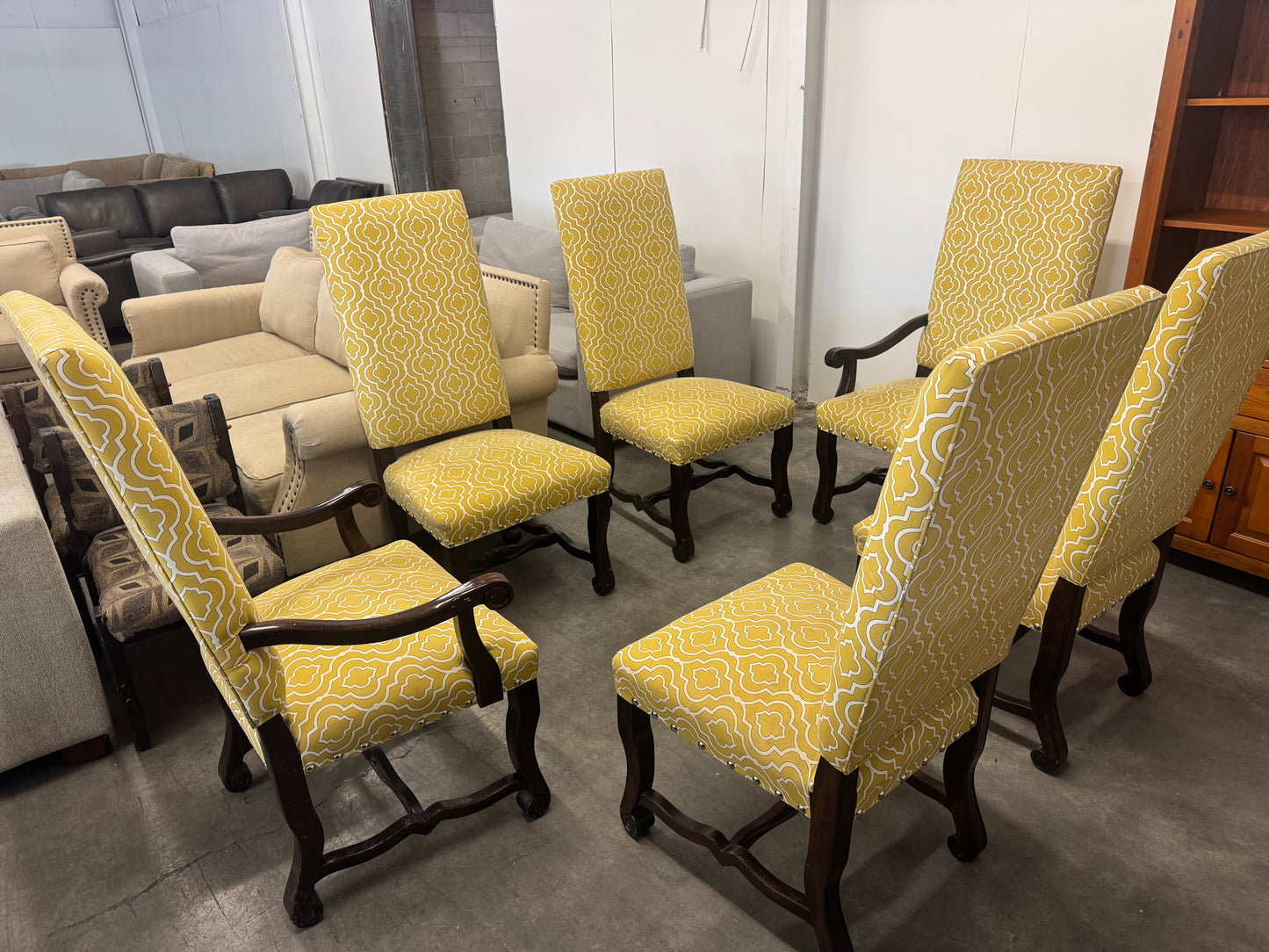 Set of 6 Matching Upholstered Wooden Dining Chairs