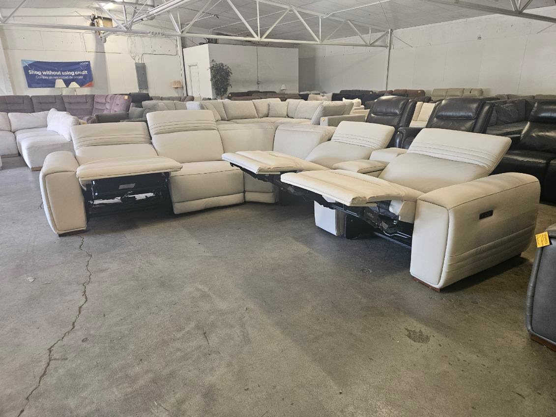 Like New Aiden & Ivy Karson White Leather Power Reclining Sectional