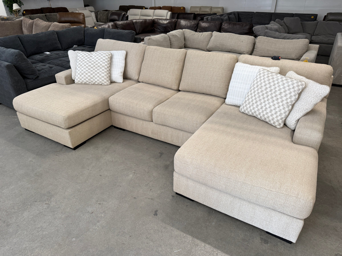 Beige U-Shaped Sectional with Dual Chaise Lounges