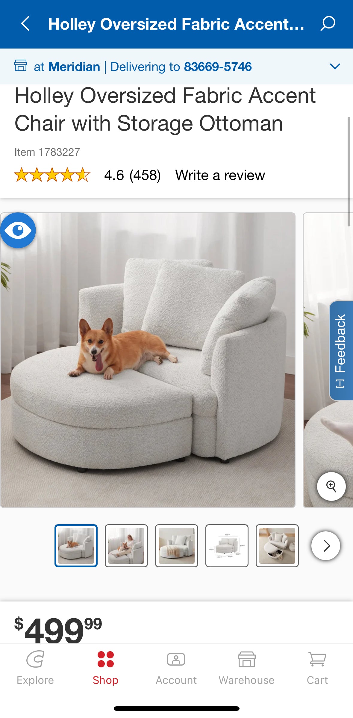 Like New White “Holley” Oversized Fabric Accent Chair with Storage Ottoman