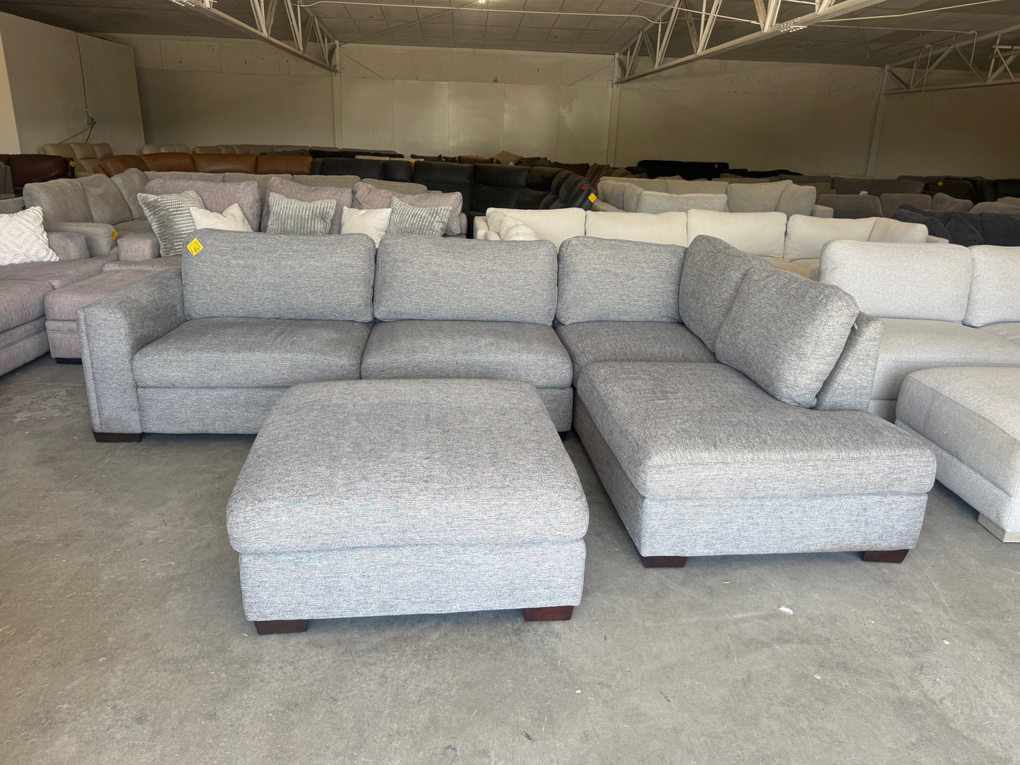 Gray L Shape Sectional with Ottoman
