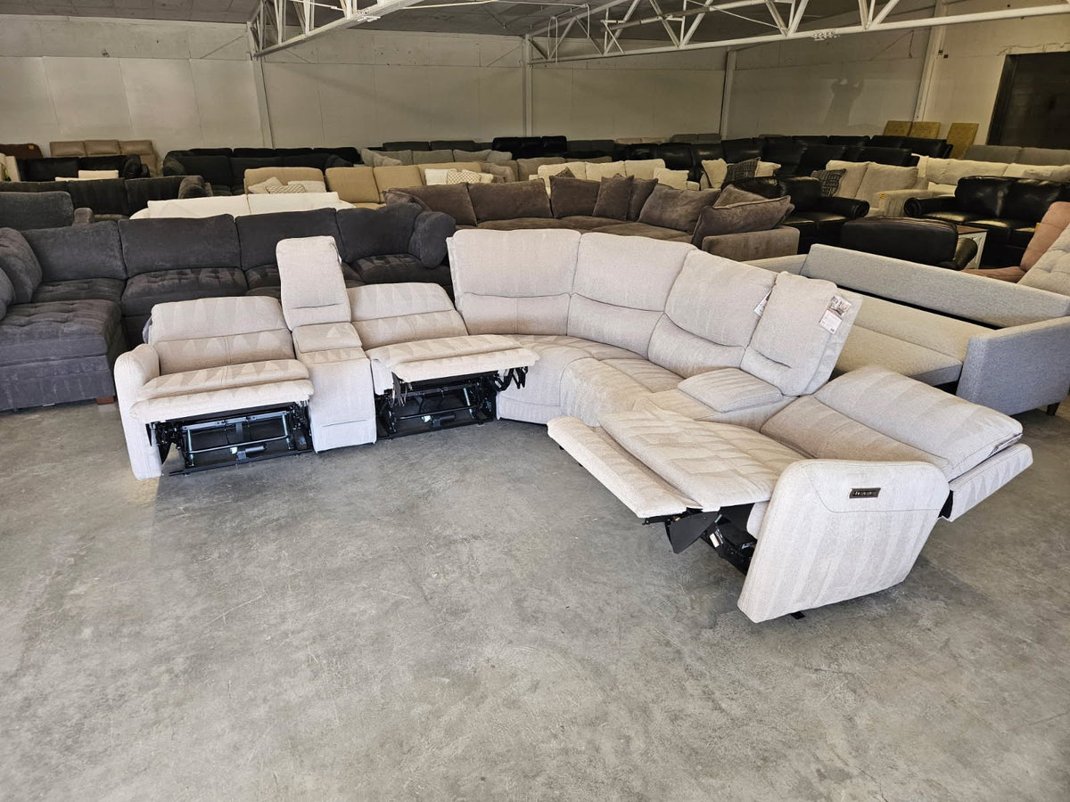 Light Gray Modular Fabric Power Reclining Sectional w/ Power Lumbar & Headrests