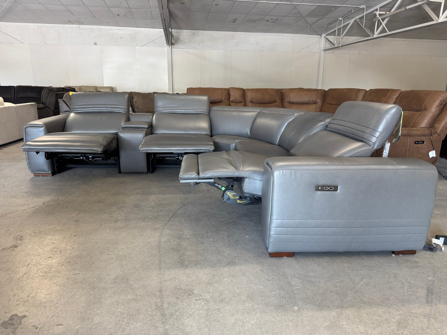 Brand New Aiden & Ivy Karson Gray Leather Power Reclining Sectional