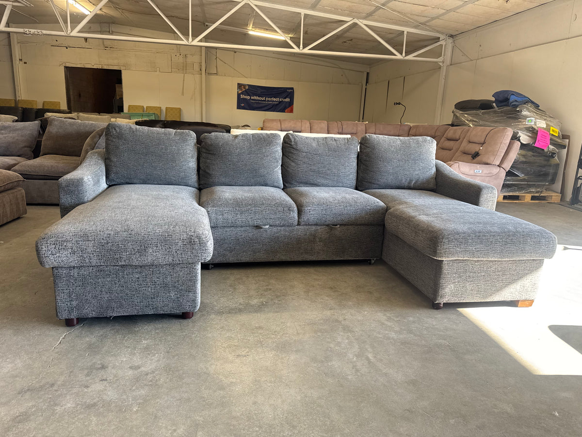 Charcoal Gray U-Shaped Sofa w/ Dual Storage Chaises & Built-In Sleeper