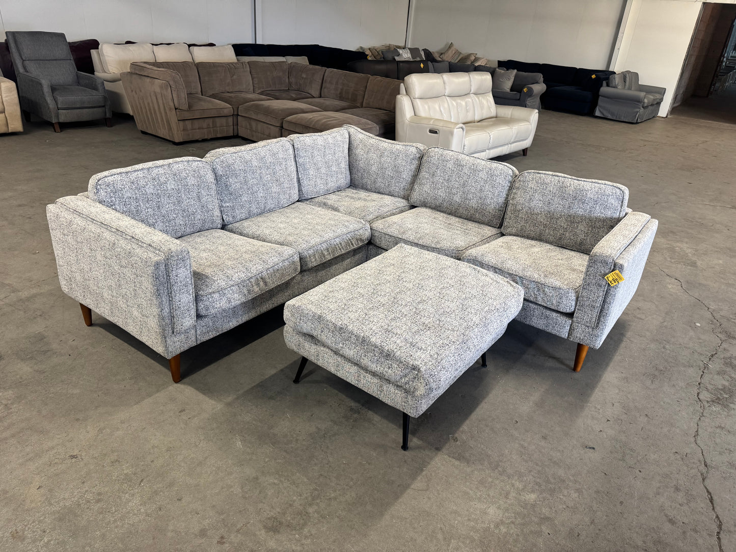 Gray Mid Century Modern Albany Park L Shape Sectional with Ottoman