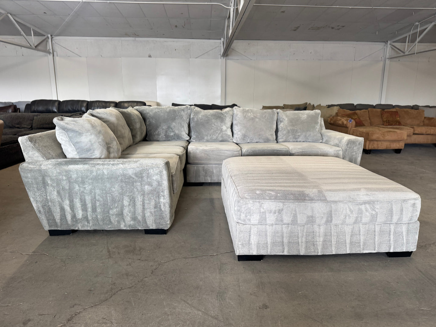Huge Plush Light Gray L Shape Sectional Sofa with Oversized Ottoman