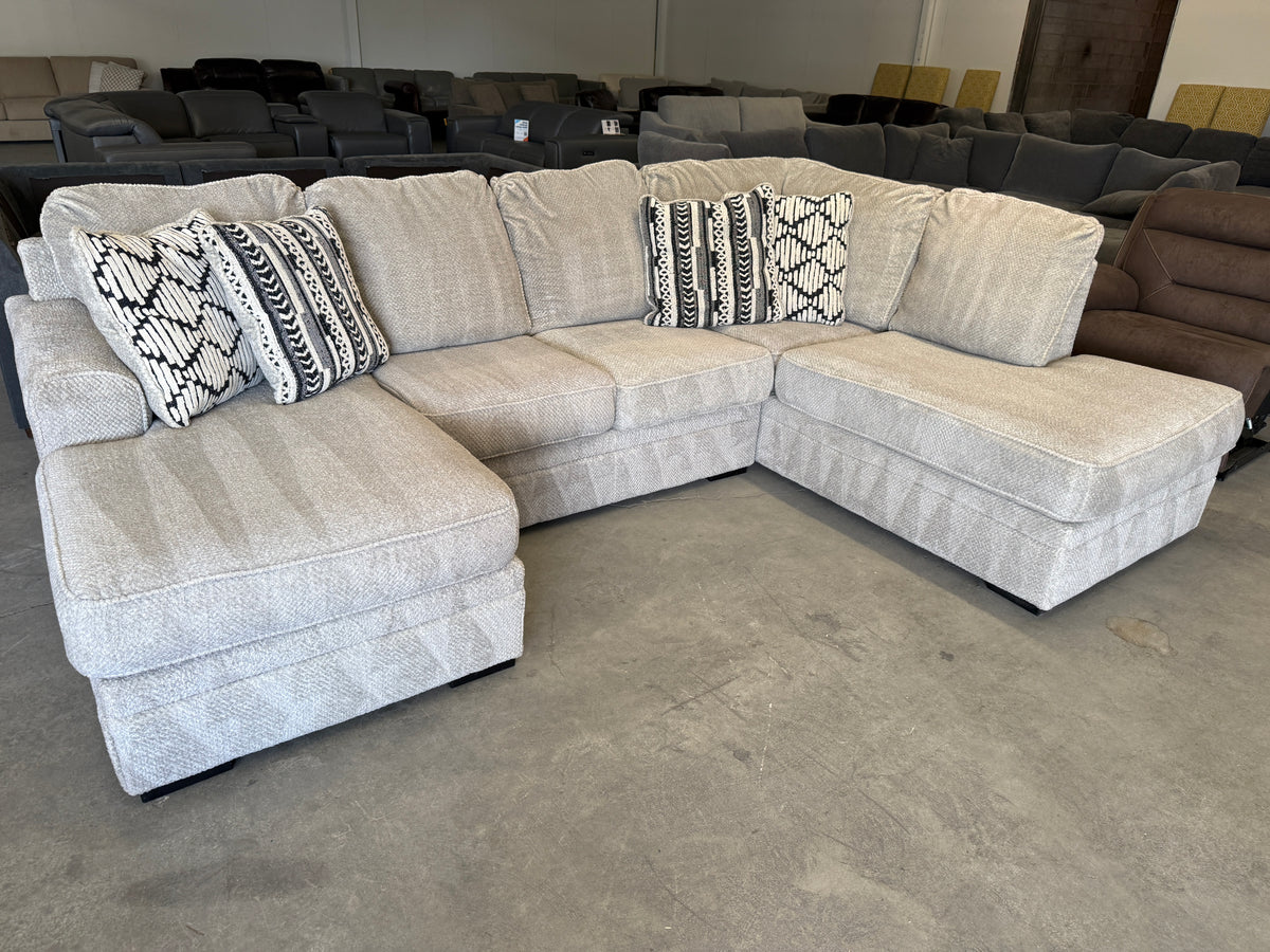 Plush Light Gray U-Shaped Sofa with Dual Chaise Lounges