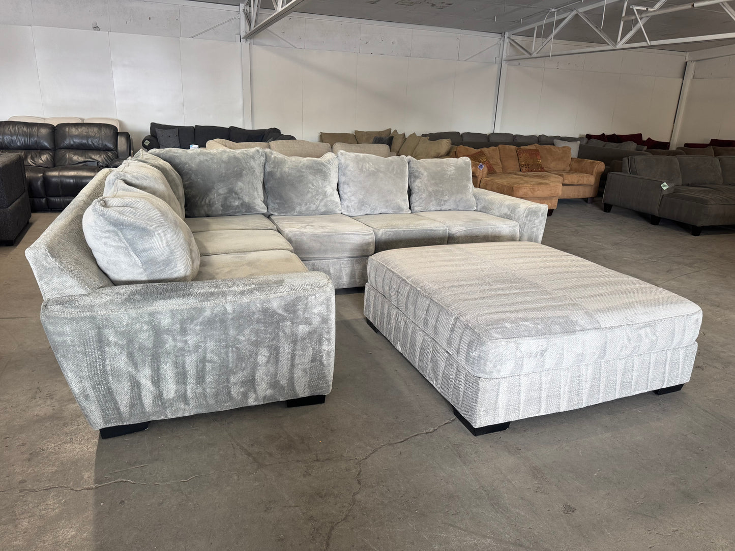 Huge Plush Light Gray L Shape Sectional Sofa with Oversized Ottoman