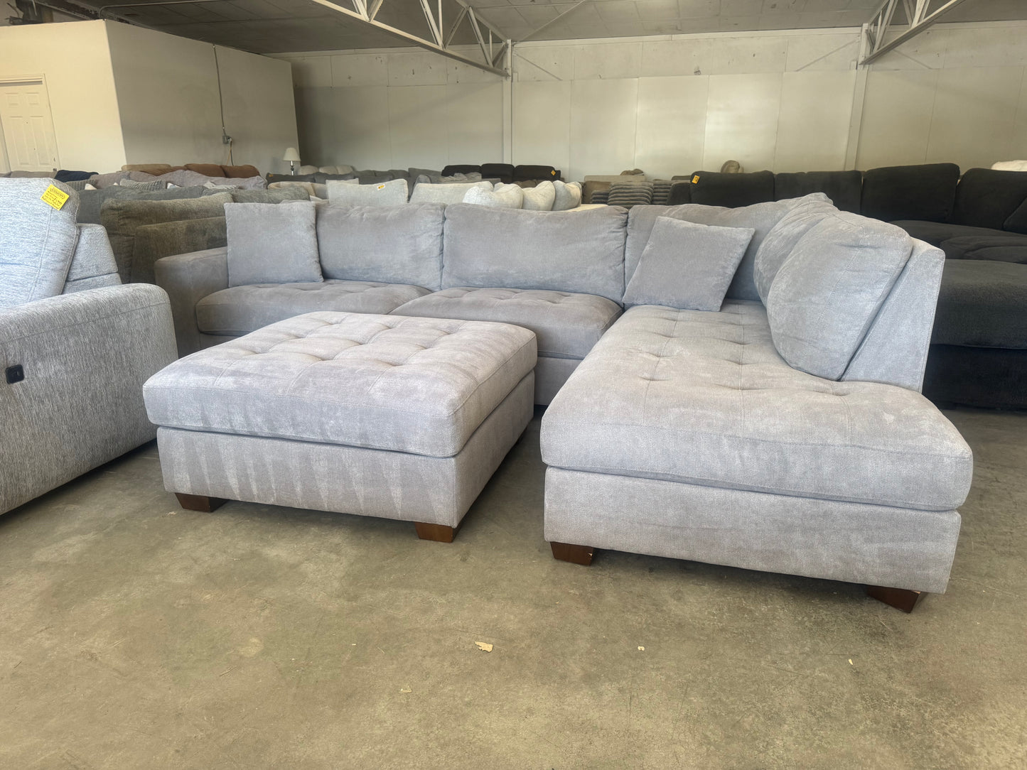 Gray L-Shaped Sectional with Ottoman