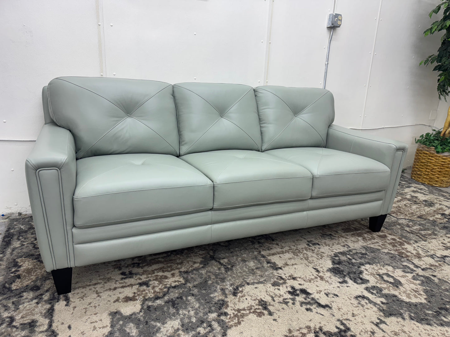 Brand New Teal Leather Abbyson Sofa