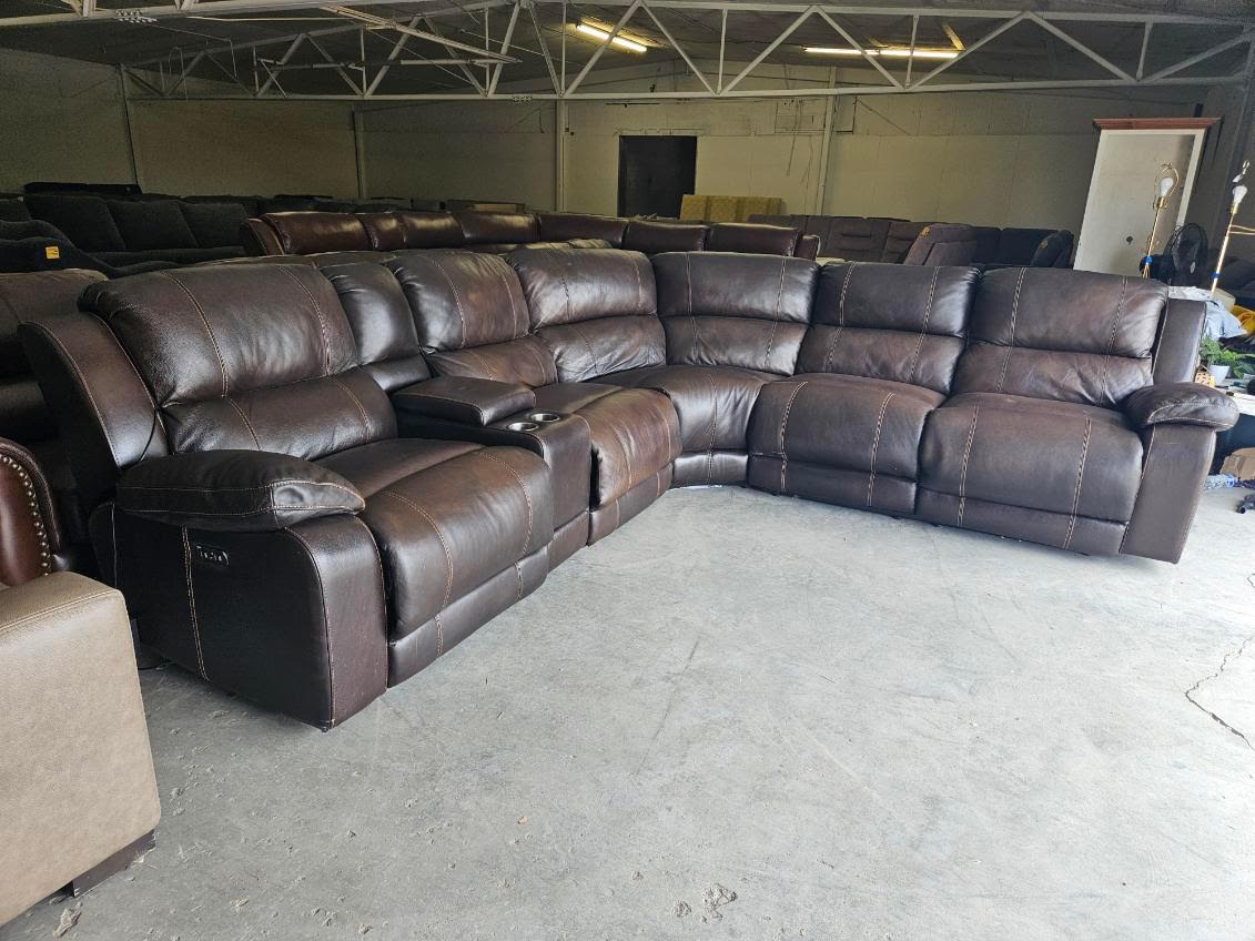 Brown Leather Reclining Sectional Sofa