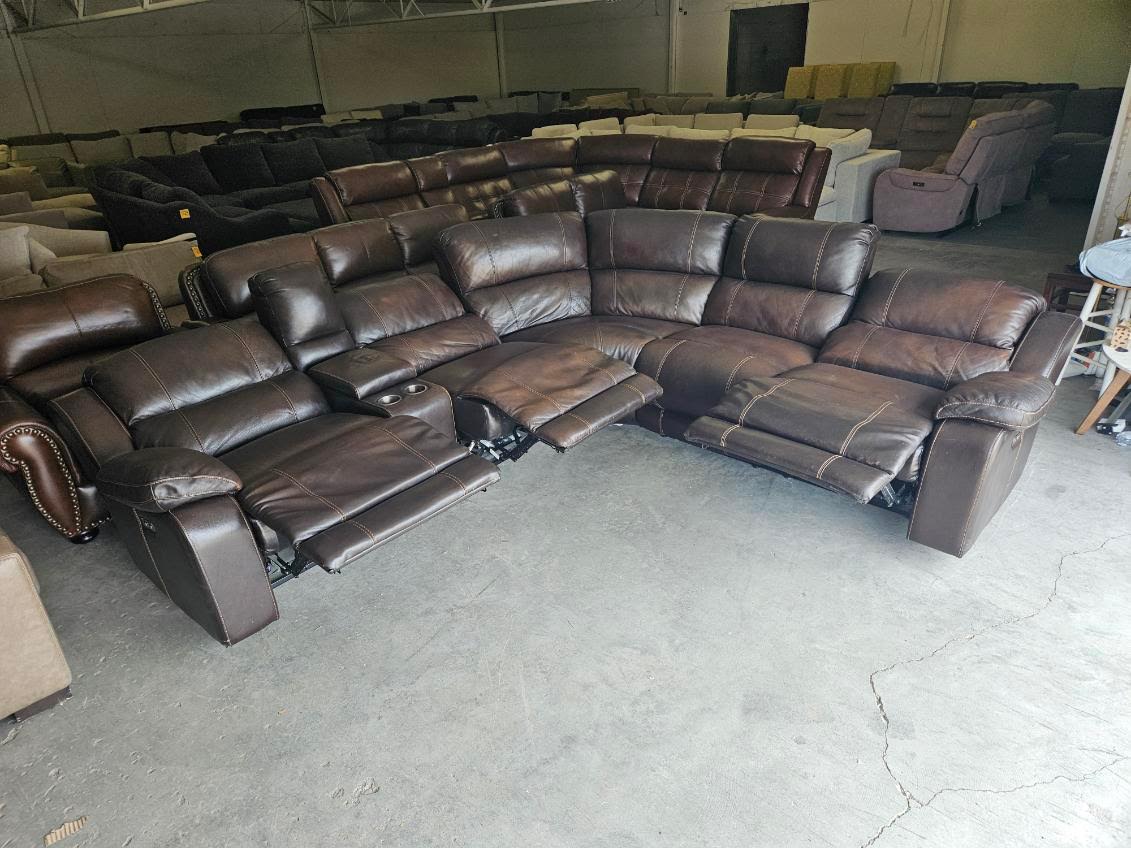 Brown Leather Reclining Sectional Sofa