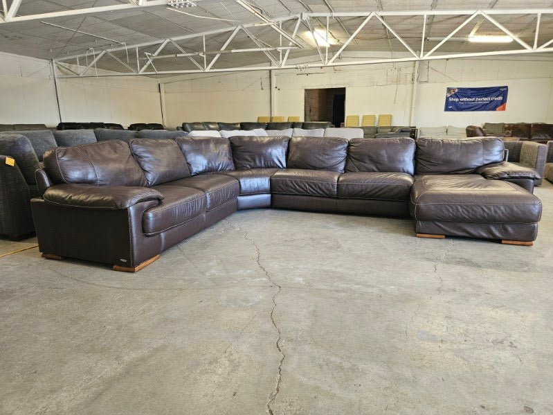 Cindy Crawford Home Brown Leather U-Shaped Sectional with Chaise