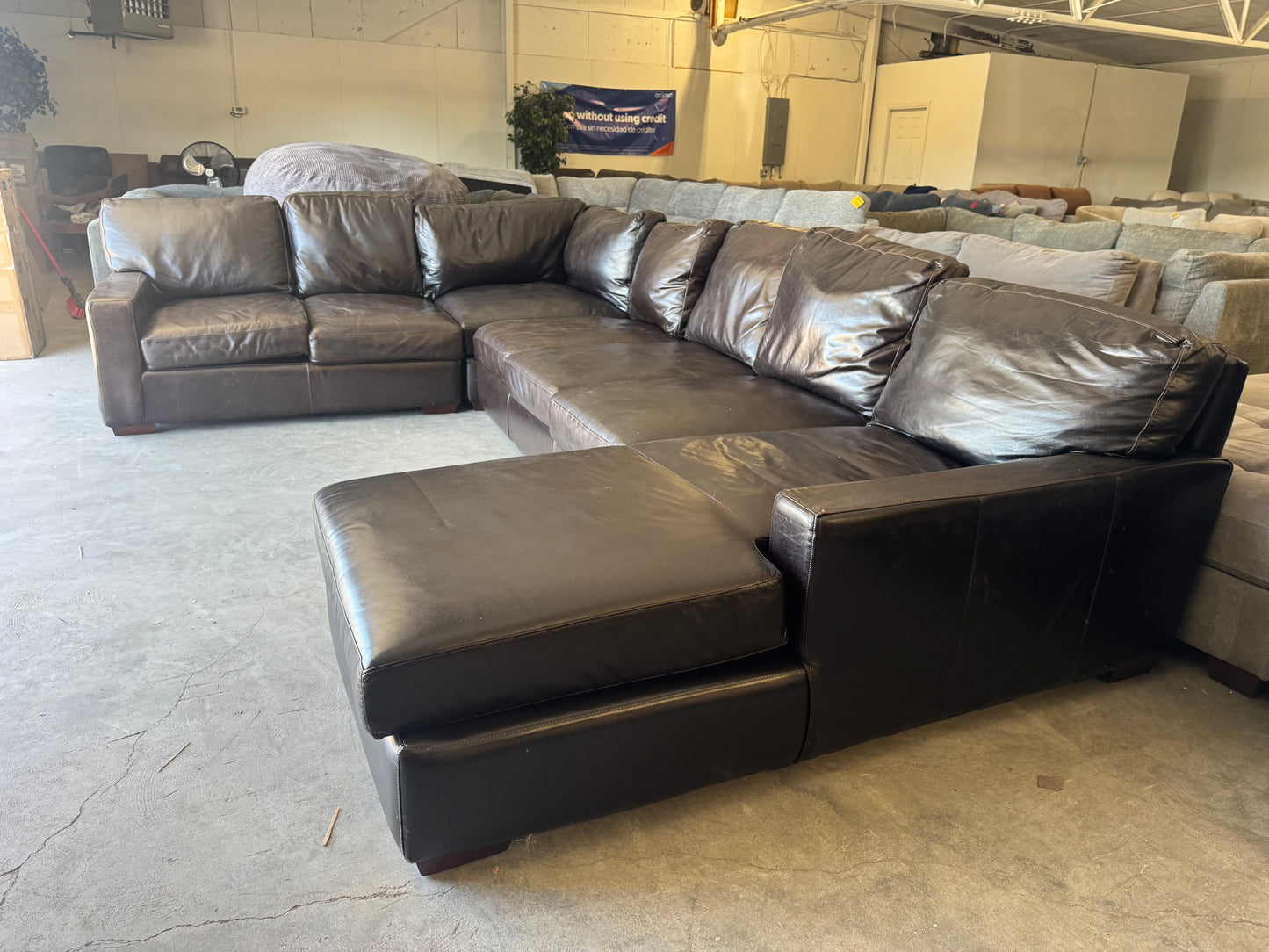 Huge Deep-Seated Brown Leather U-Shape Sectional