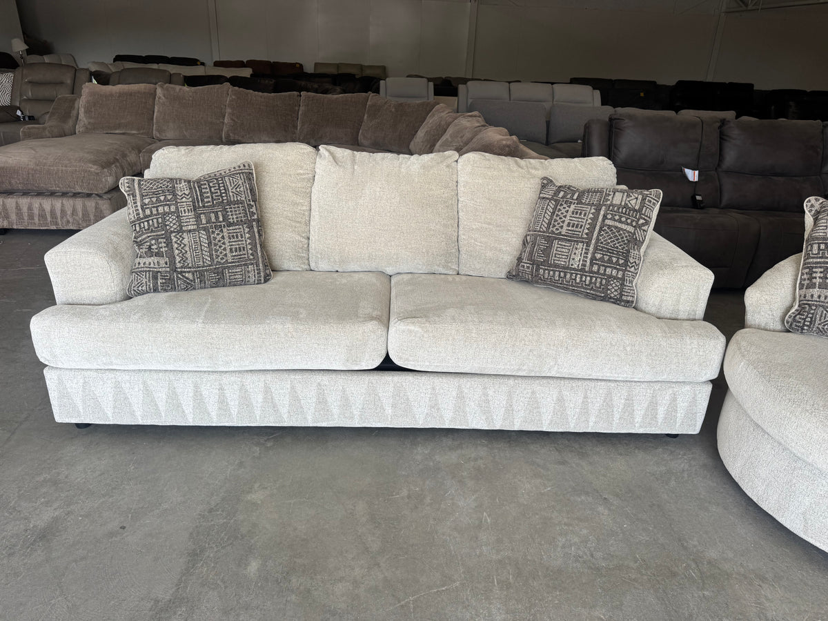Living Room Set – Plush Beige Sleeper Sofa, Loveseat & Barrel Chair