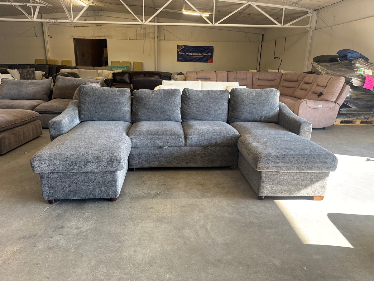 Charcoal Gray U-Shaped Sofa w/ Dual Storage Chaises & Built-In Sleeper