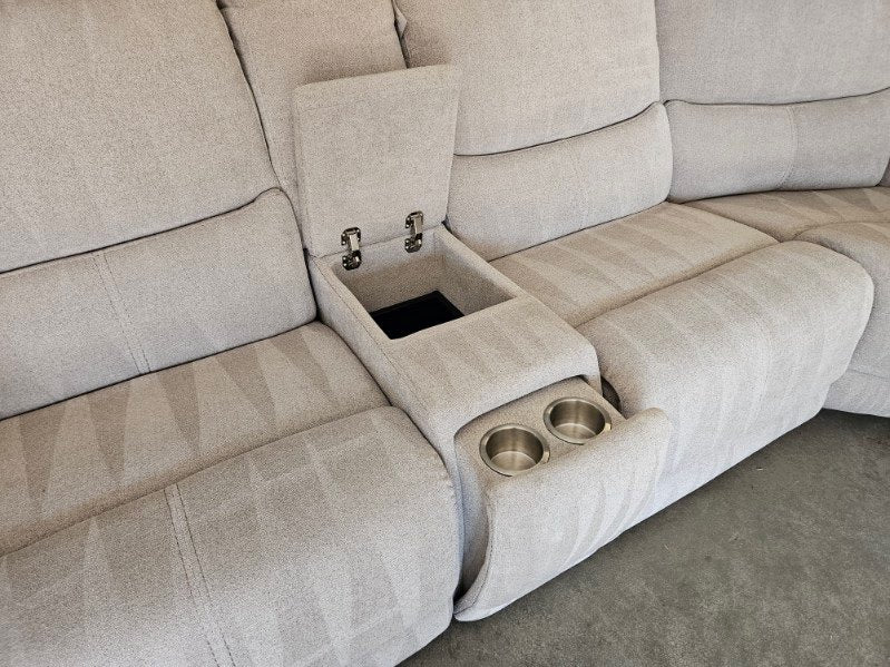 Light Gray Modular Fabric Power Reclining Sectional w/ Power Lumbar & Headrests