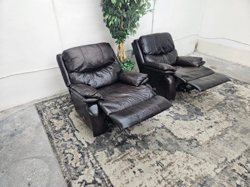 Matching Brown Leather Rocking Armchair Recliners (Set of 2)