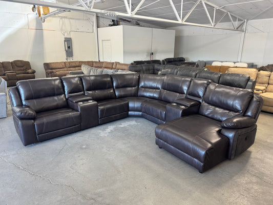 Brown Sectional with Dual Recliners and Reclining Chaise