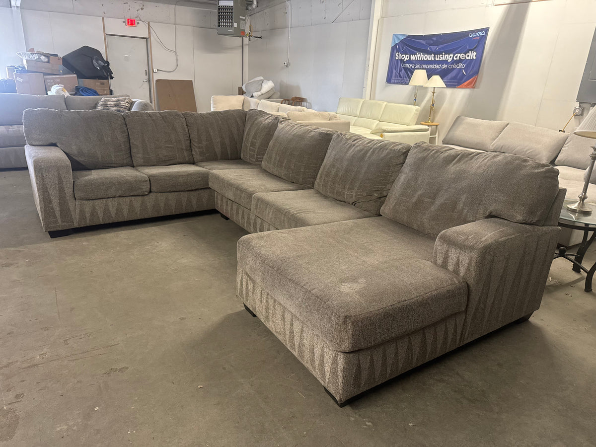 Taupe Fabric U-Shaped Sofa with Chaise Lounge