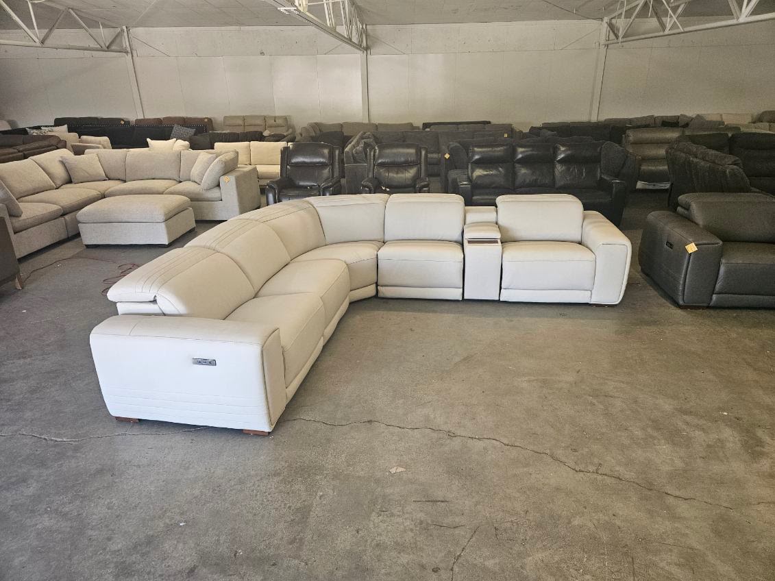 Like New Aiden & Ivy Karson White Leather Power Reclining Sectional