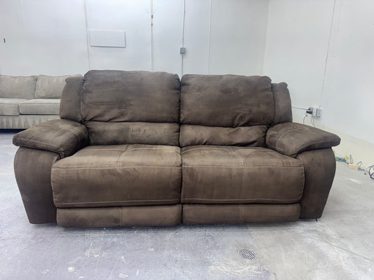 Brown Microfiber Electric Loveseat with Dual Recliners