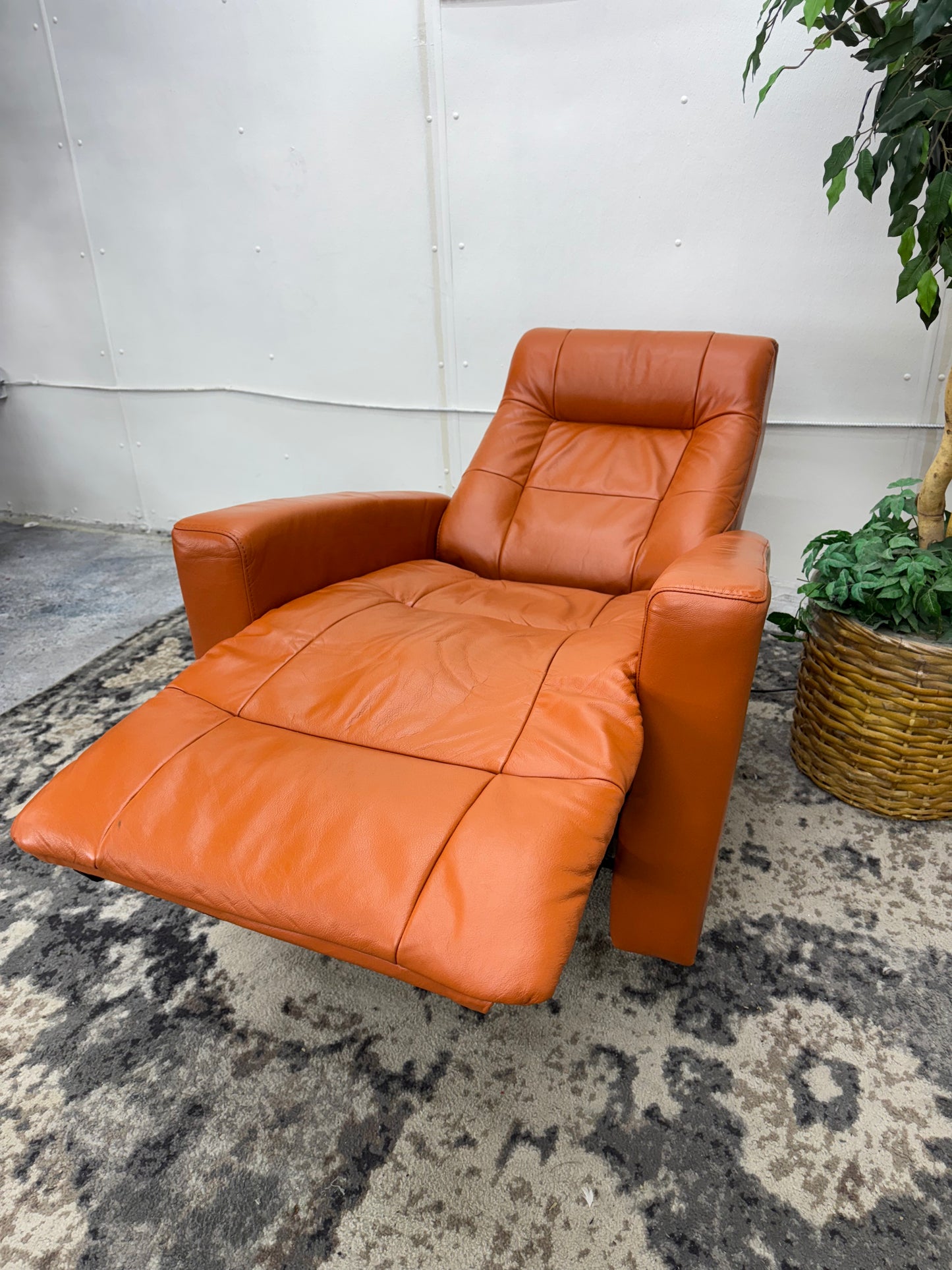 Scandinavian Designs Orange Leather Reclining Chair