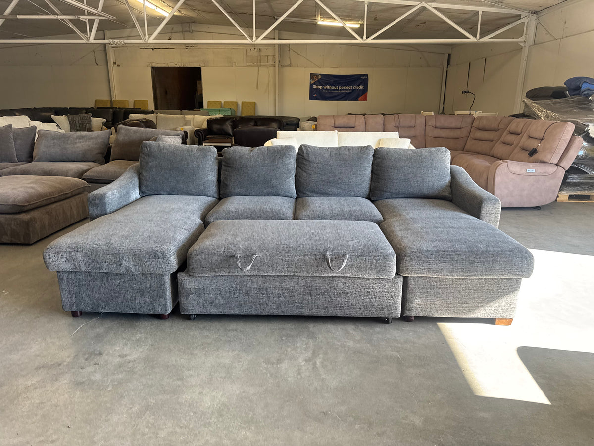 Charcoal Gray U-Shaped Sofa w/ Dual Storage Chaises & Built-In Sleeper