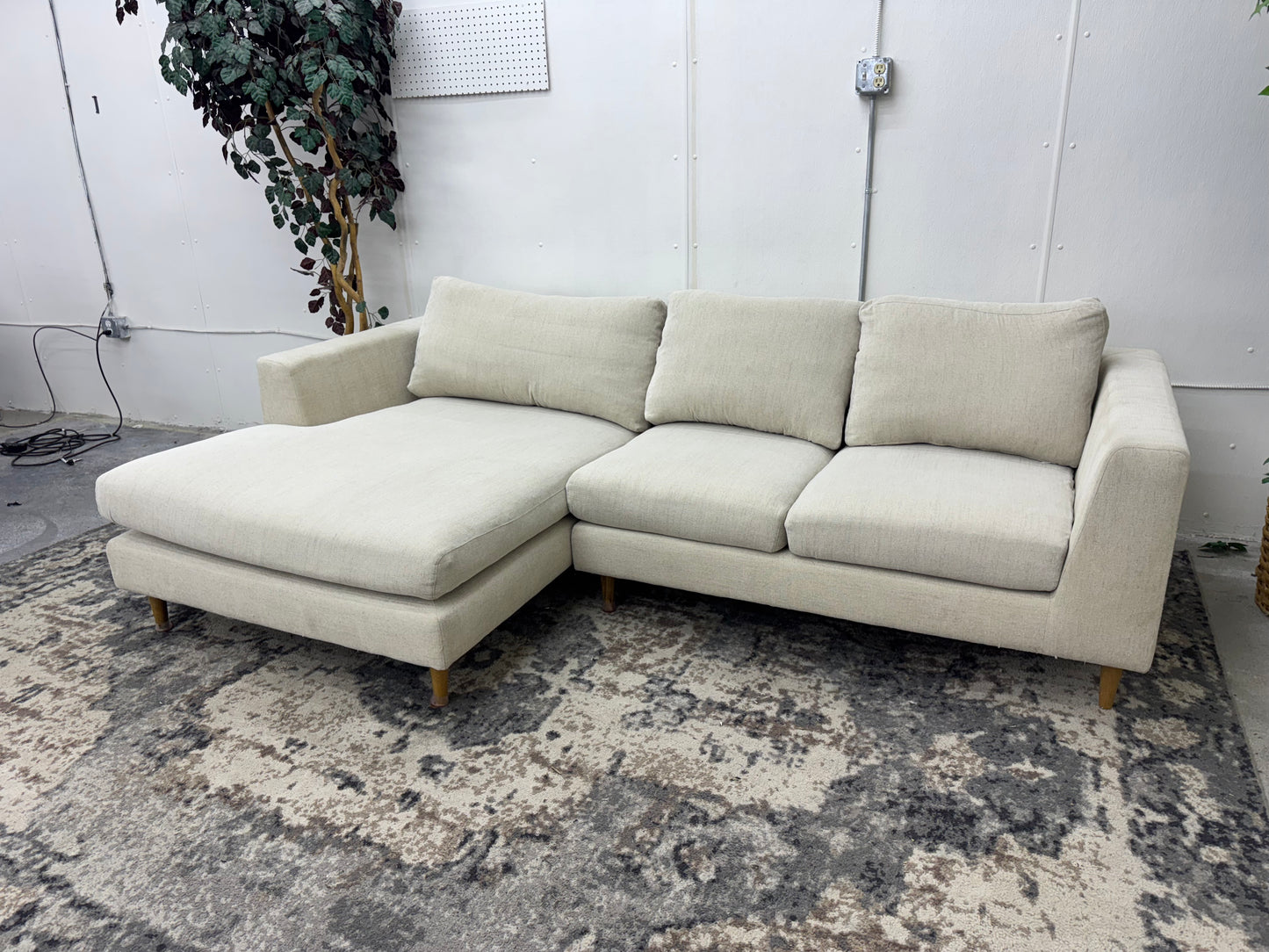 Beige Interior Define Sloan Mid-Century Sectional with Down Cushions