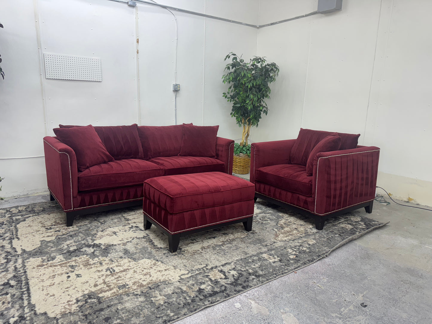 Red Velvet Couch, Armchair and Ottoman by Z Gallerie