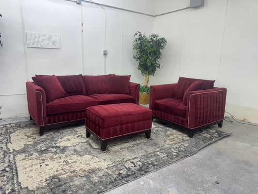 Red Velvet Couch, Armchair and Ottoman by Z Gallerie
