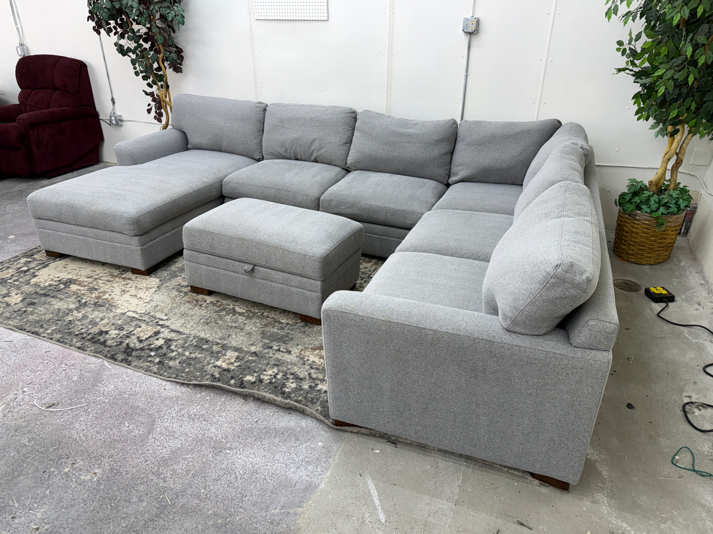 Gray U Shape Sectional Sofa with Storage Ottoman