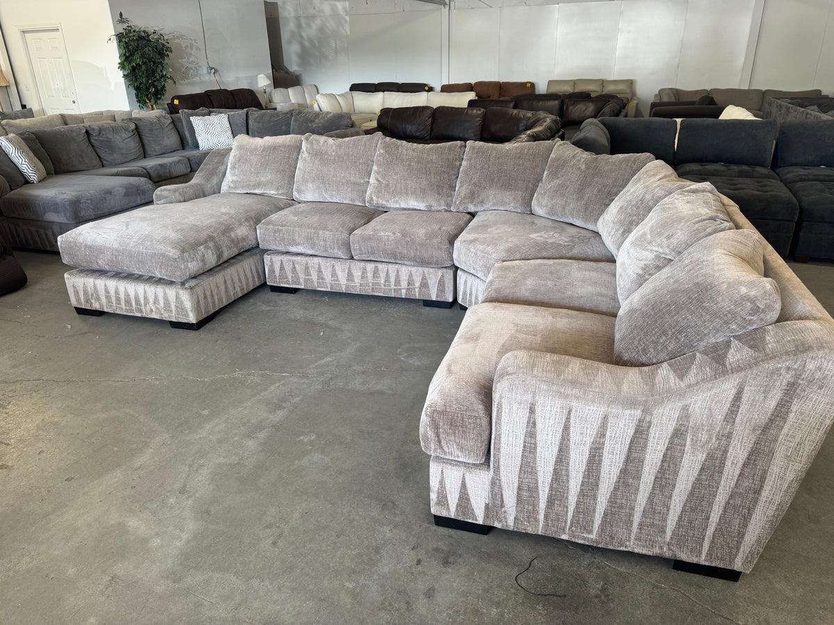 Huge Taupe Down-Filled U-Shaped Sectional with Chaise