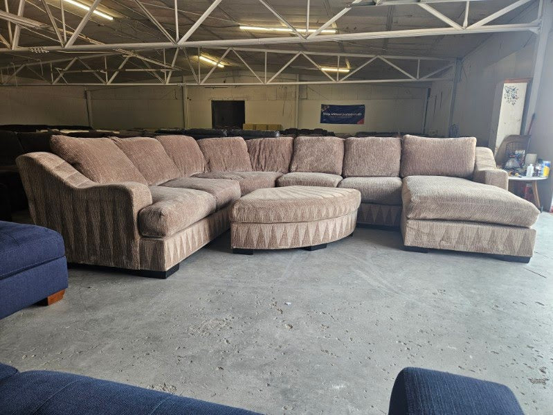 Huge Taupe Down-Filled U-Shaped Sectional with Ottoman m