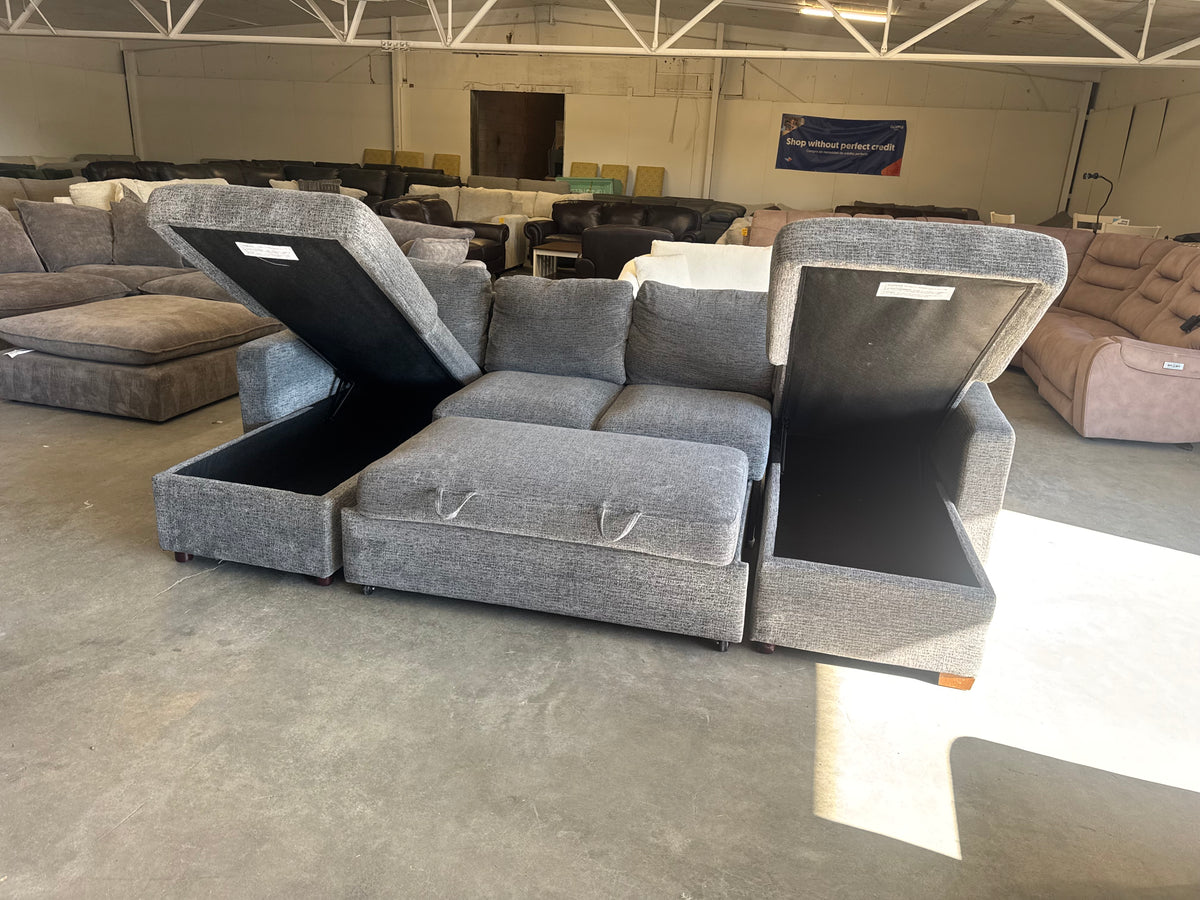 Charcoal Gray U-Shaped Sofa w/ Dual Storage Chaises & Built-In Sleeper