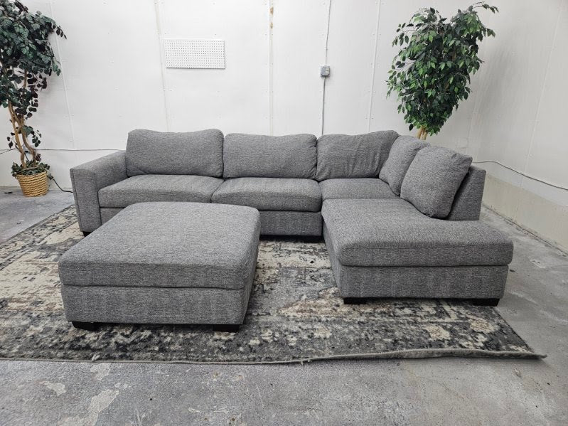 Gray L Shape Sectional with Ottoman