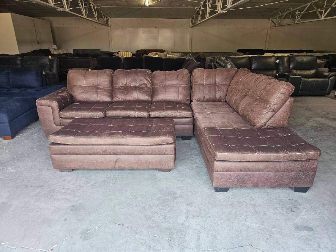 Brown L-Shaped Sectional with Ottoman