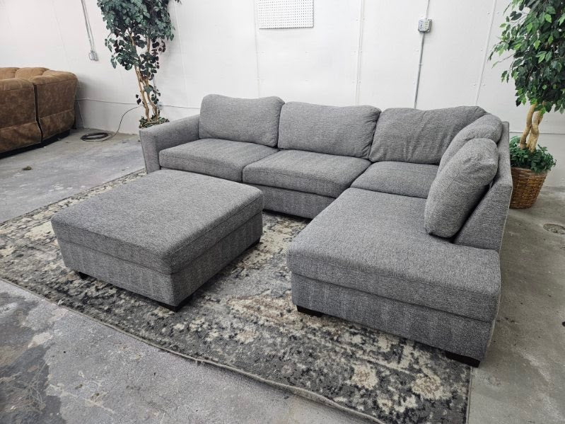 Gray L Shape Sectional with Ottoman