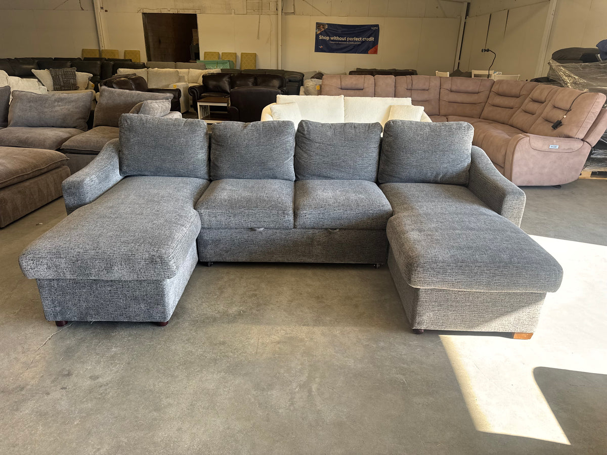 Charcoal Gray U-Shaped Sofa w/ Dual Storage Chaises & Built-In Sleeper