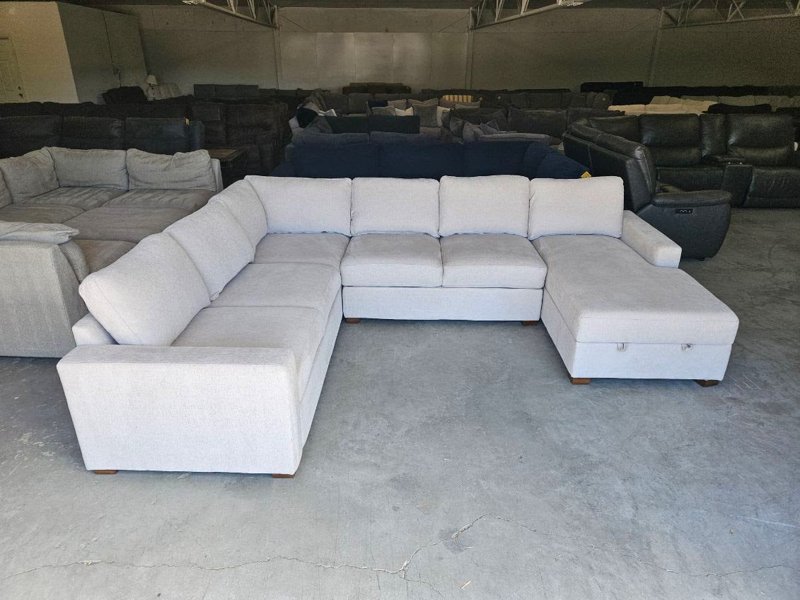 Beige U Shape Sectional with Storage Chaise