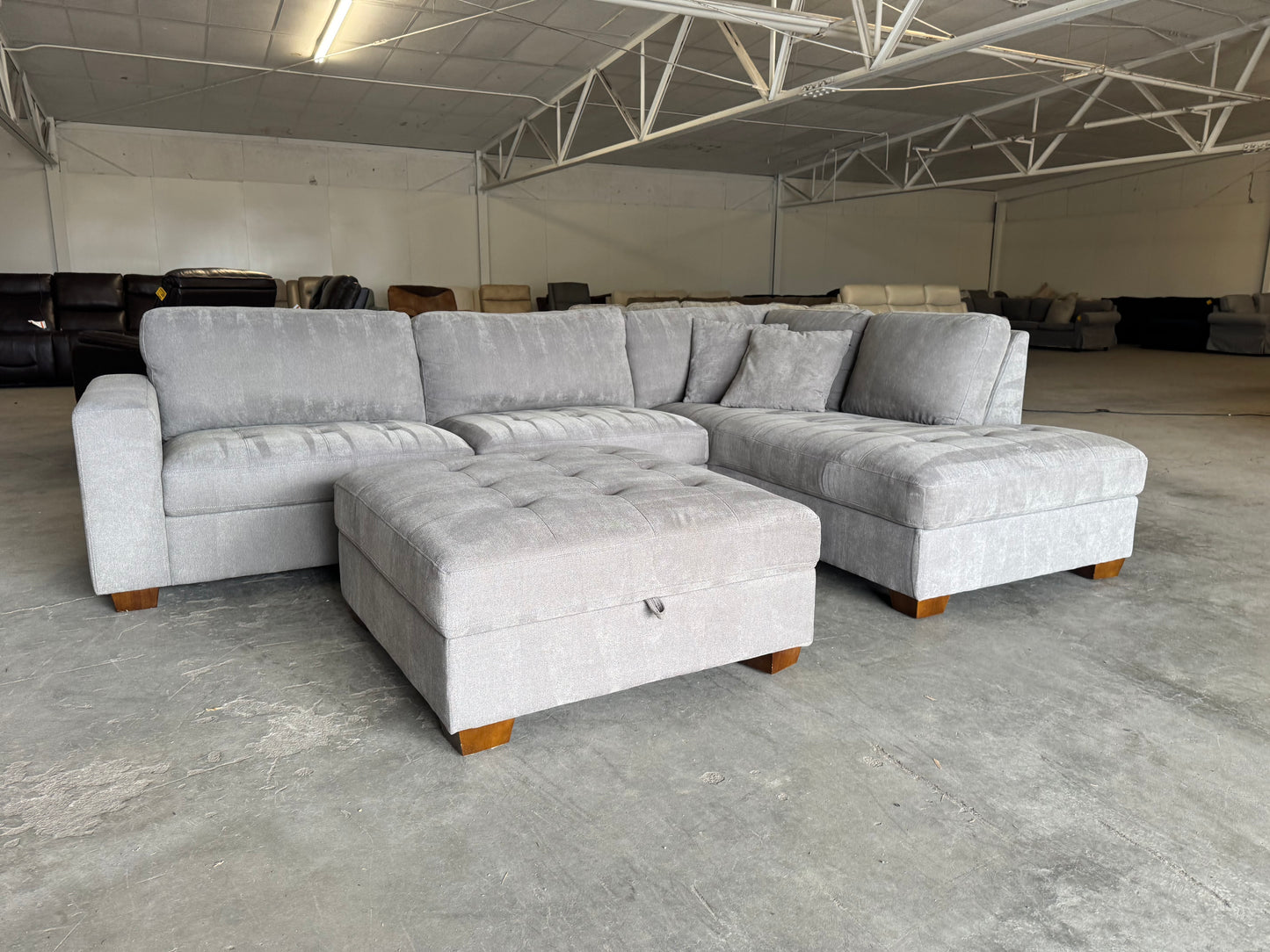 Gray L Shape Sectional with Storage Ottoman