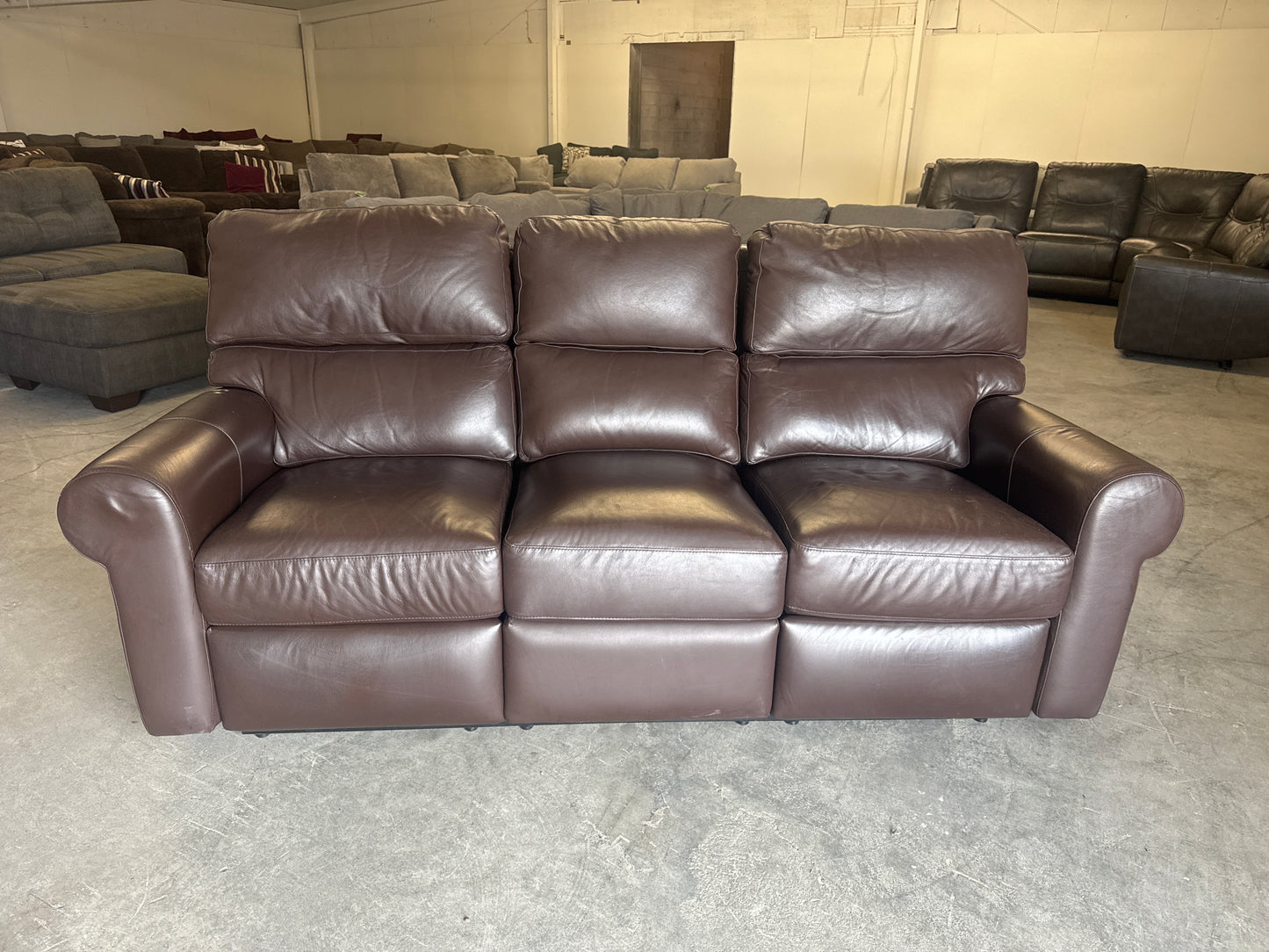 Brown Leather Couch Made in USA With Dual Manual Recliners