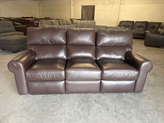 Brown Leather Couch Made in USA With Dual Manual Recliners