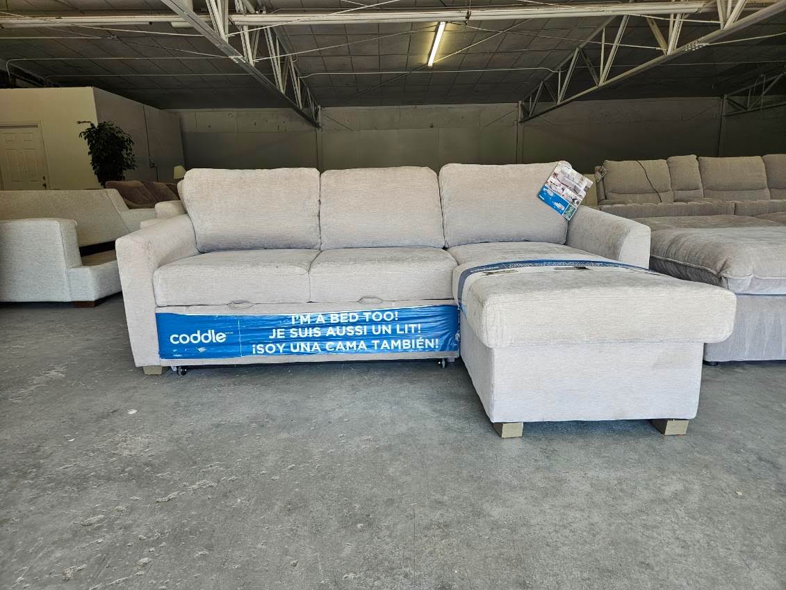 New Taupe Coddle Sleeper Sofa with Reversible Storage Chaise