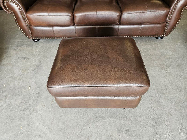 Brown Leather Living Room Set with Couch, Loveseat, Chair + Ottoman