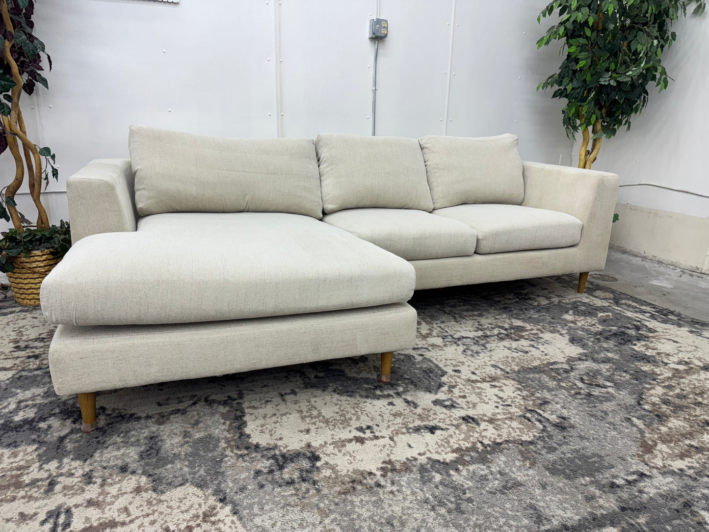 Beige Interior Define Sloan Mid-Century Sectional with Down Cushions