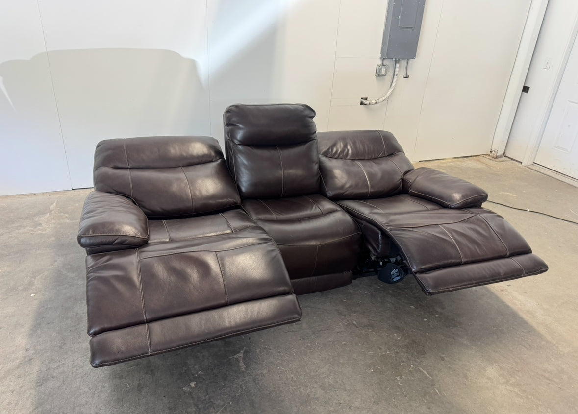 Brown Leather Reclining Sofa with Power Headrests