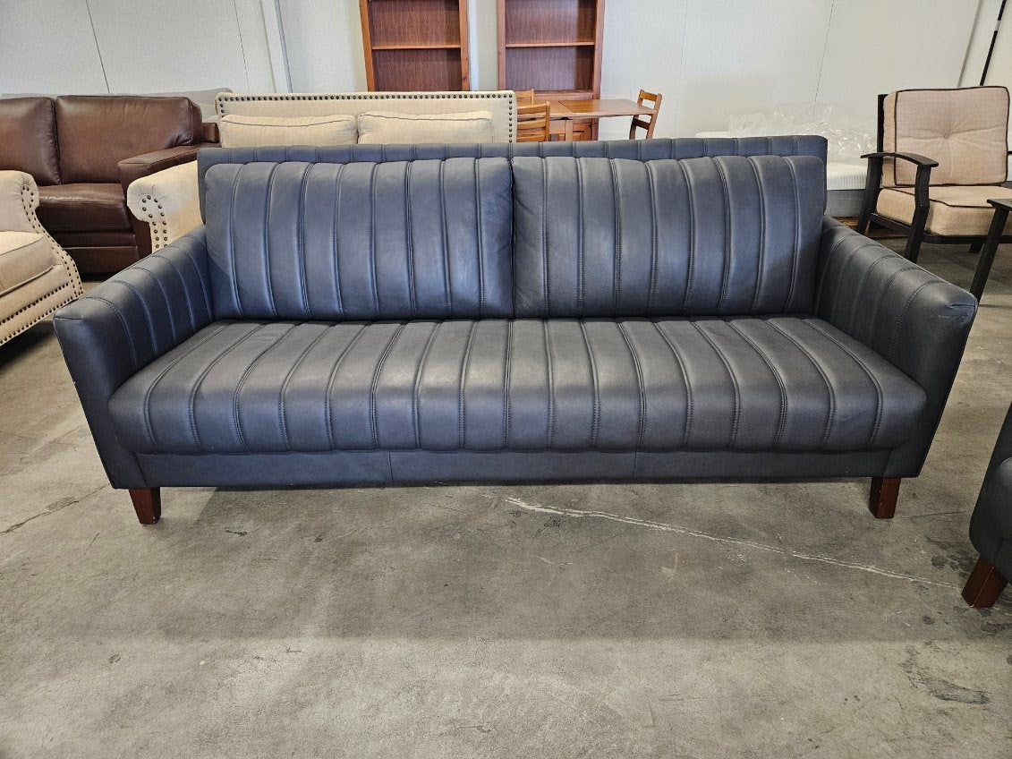 Blue Leather Sofa, Loveseat & Armchair Set